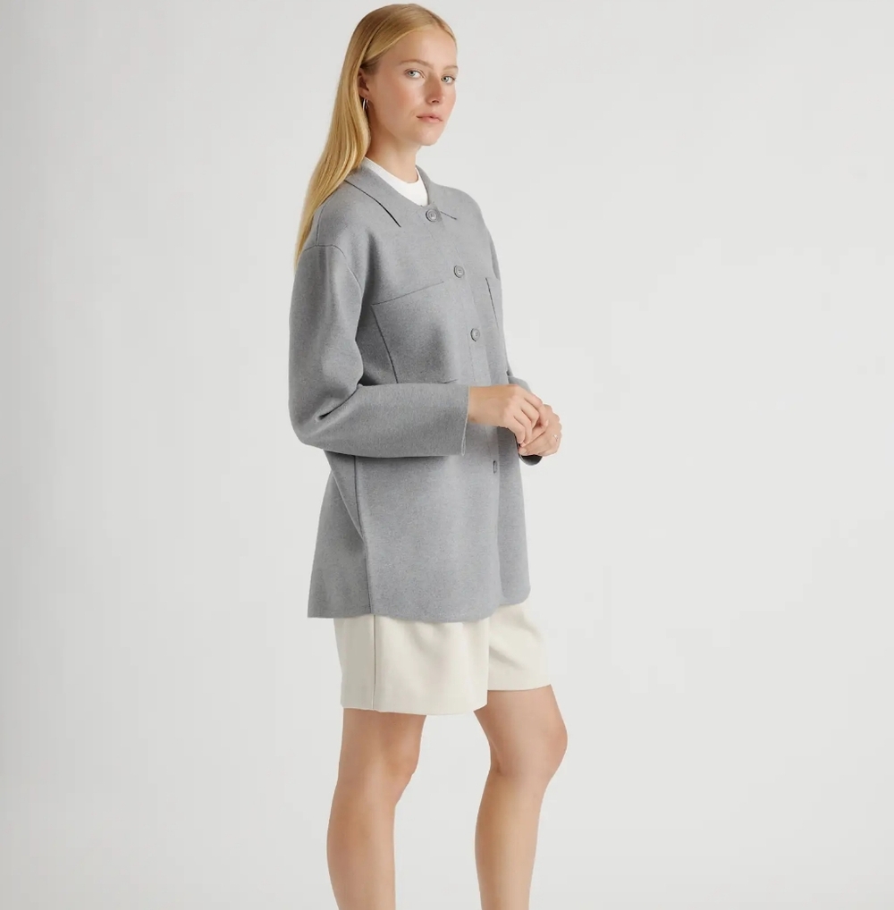 Quince Eco-Knit Milano Stitch Oversized Shirt Jacket XS Heather Gray - Picture 5 of 14